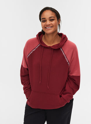 Sweatshirt med huva och ficka, Pomegranate, Model image number 0