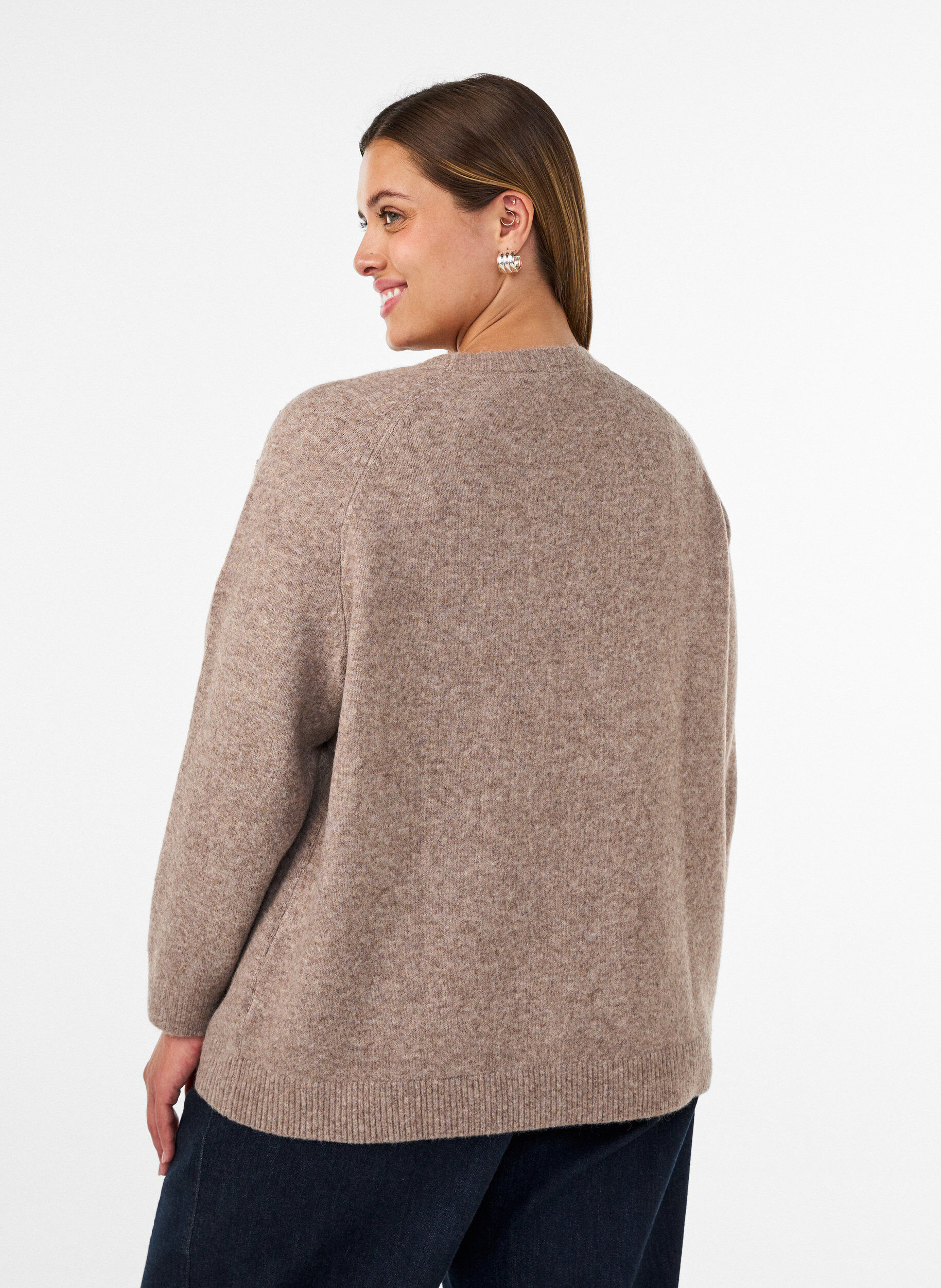 Zizziblus i stickat med strass och nitar, Beige, Model image number 2