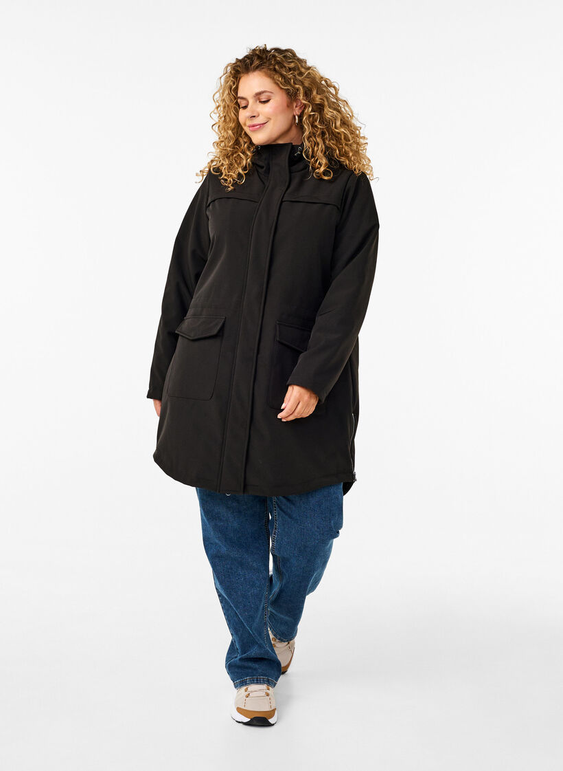 Vattenavvisande softshelljacka med quiltat foder, Svart, Model image number 1