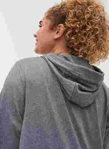 Lång tjocktröja med huva och ficka, Grey Melange, Model image number 1