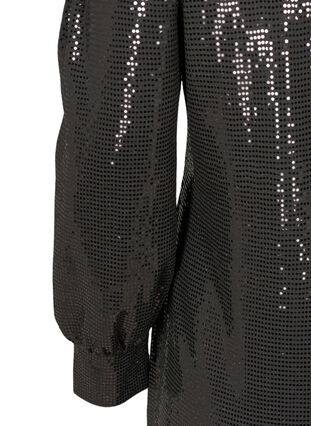 Paljettklänning med slits och 3/4 ärmar, Black, Packshot image number 2