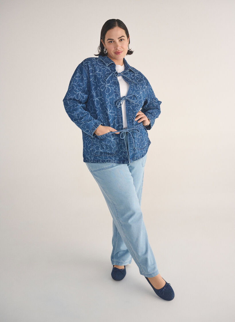 Jeans med hög midja och knytskärp, Blå, Image image number 0