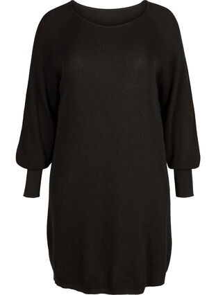 Stickad klänning med ballongärmar och lurex, Black w/ Lurex, Packshot image number 0