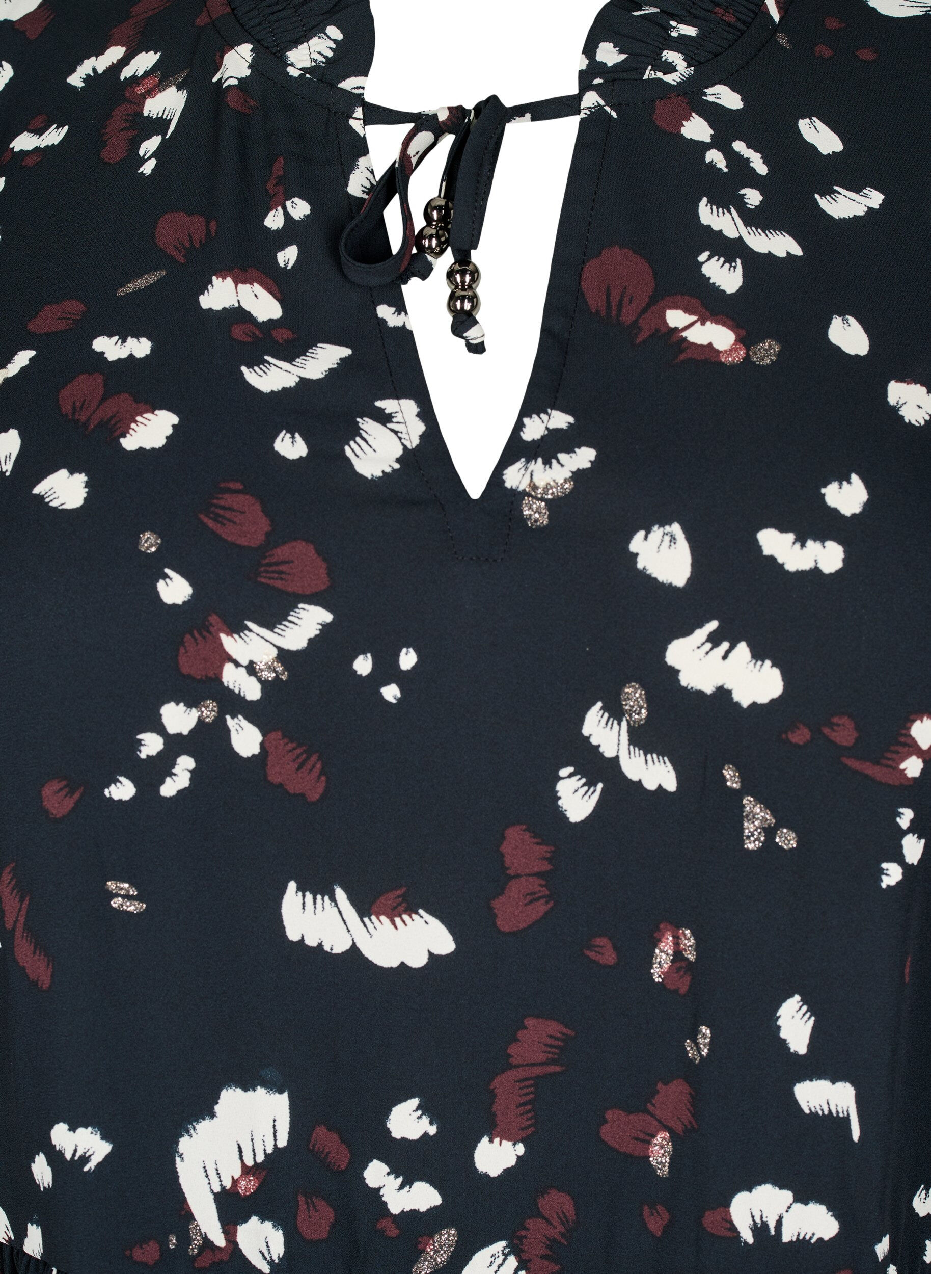 Zizzi Tunika med tryck och volangkrage, Black AOP Print, Packshot image number 2