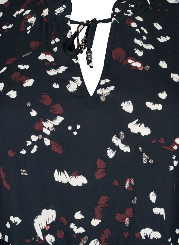 Tunika med tryck och volangkrage, Black AOP Print, Packshot image number 2