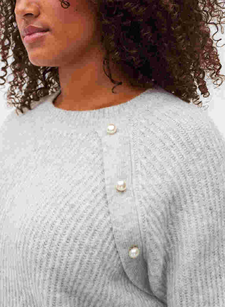 Melerad stickad tröja med pärlknappar, Light Grey Melange, Model image number 2