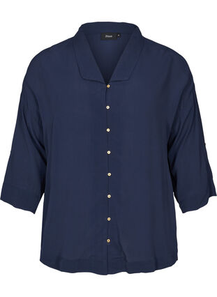 VIskosskjorta med 3/4 ärmar, Navy Blazer, Packshot image number 0
