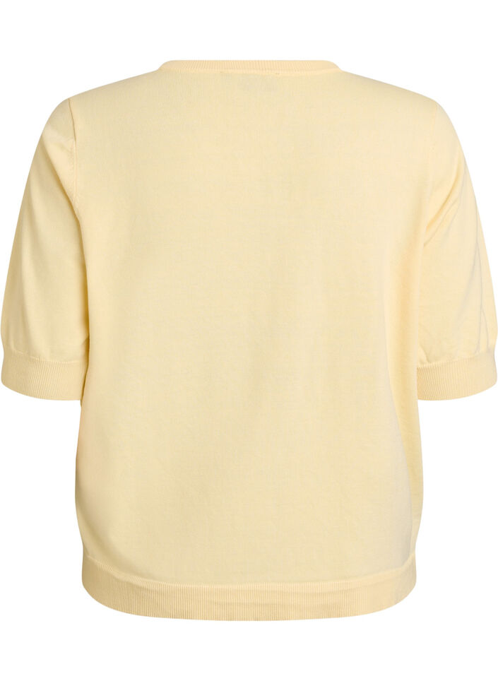 Finstickad blus med korta &auml;rmar, Gul, Packshot image number 1