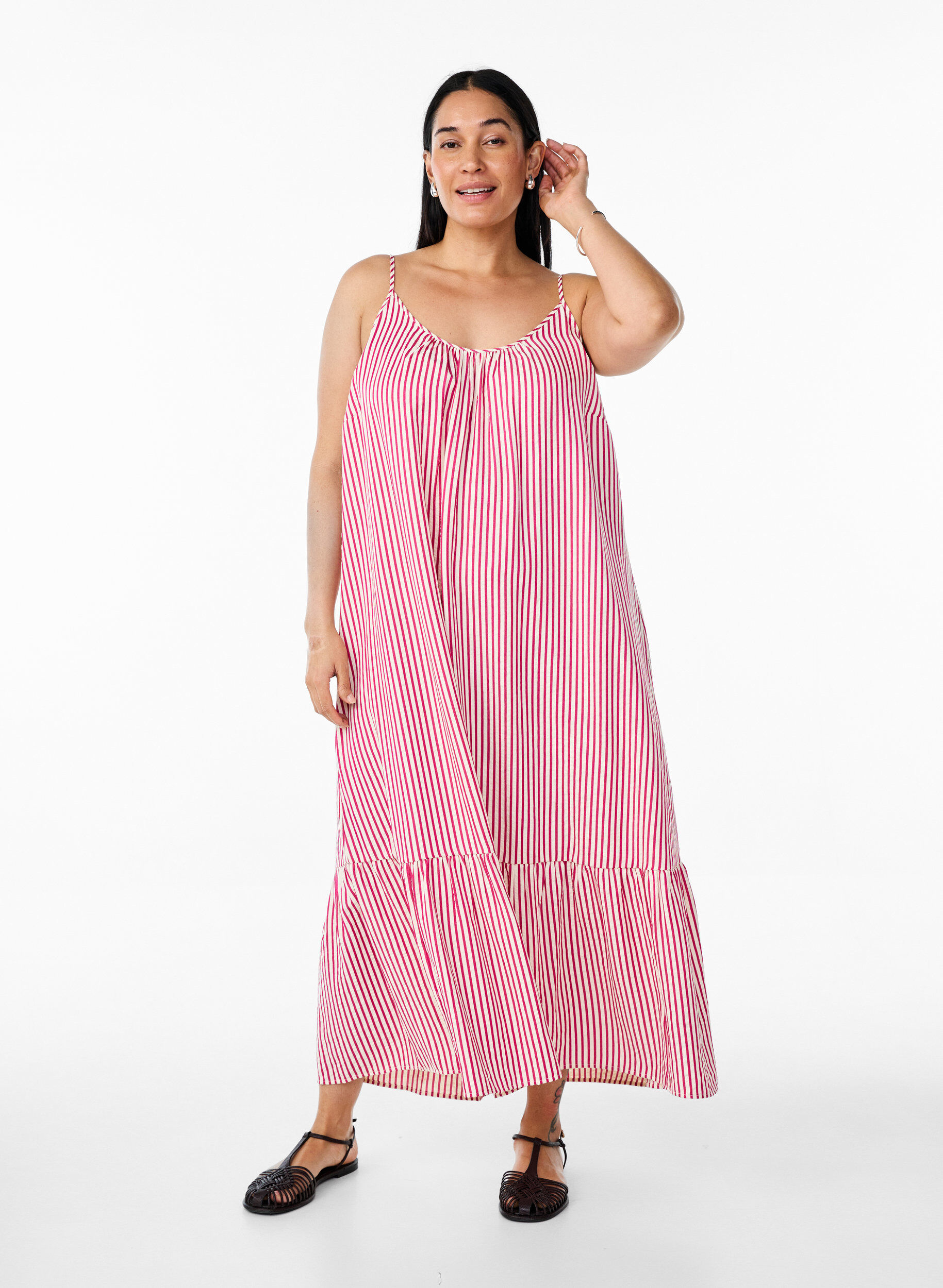 ZizziA-linjeformad sommarkl&auml;nning med r&auml;nder, Rosa, Model image number 0