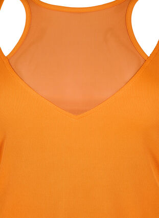 Åtsittande blus med v-ringning och meshdetalj, Vibrant Orange, Packshot image number 2