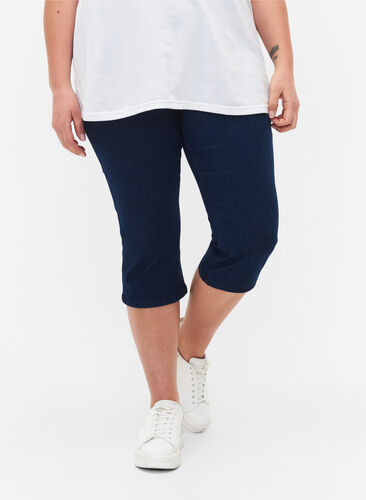 FLASH - Slim fit capribyxor i jeans med hög midja , Blue denim, Model image number 2