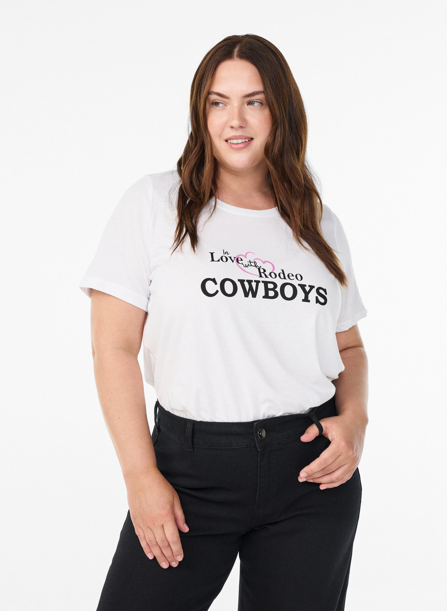 T-shirt med tryck, Vit, Model
