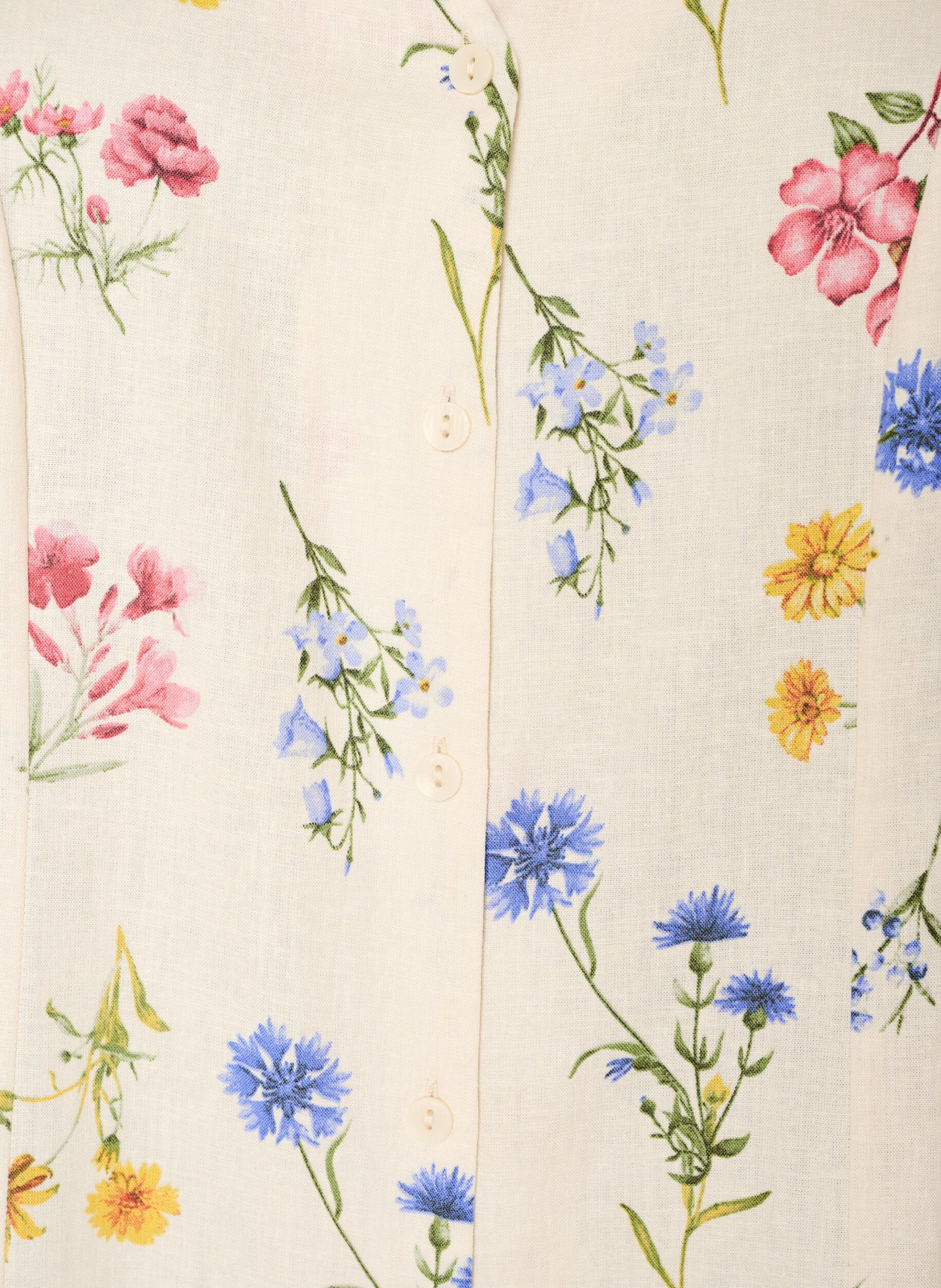 Zizzi Midikl&auml;nning i linne och viskos med volang&auml;rmar, Beige, Packshot image number 2