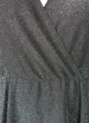 Glitterklänning med omlott och långa ärmar, Black Silver, Packshot image number 2