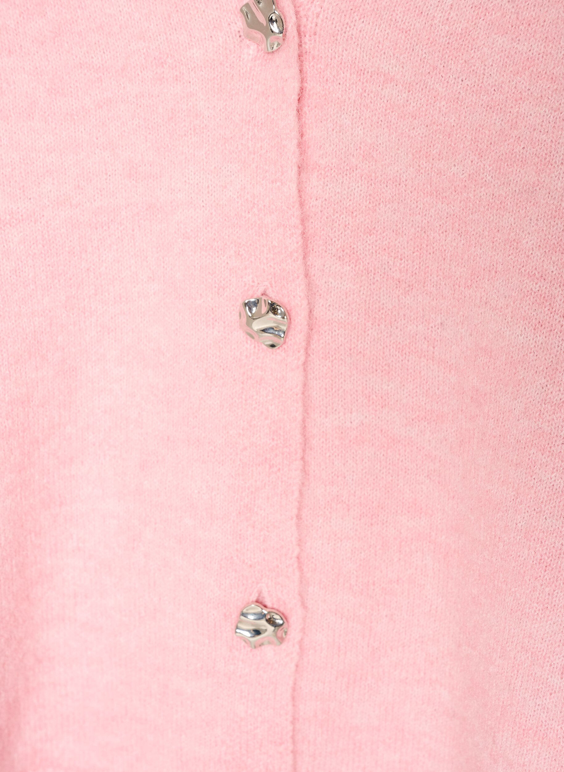 ZizziStickad v&auml;st med V-ringning och dekorativa knappar, Rosa, Packshot image number 2