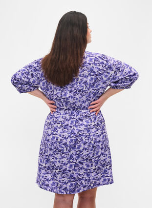 Klänning med knappar och 3/4 ärmar, Purple AOP, Model image number 1