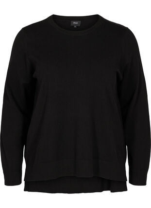 Långärmad tröja med ribb och slits, Black, Packshot image number 0