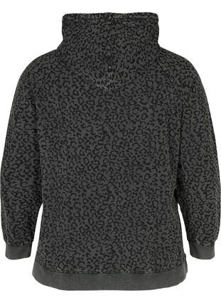Sweatshirt i ekologisk bomull med huva i leopardmönster, Grey Leo Acid Wash, Packshot image number 1