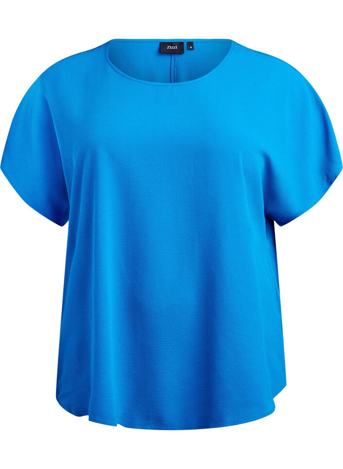 Blus med korta &auml;rmar och rund halsringning, Bl&aring;, Packshot image number 0