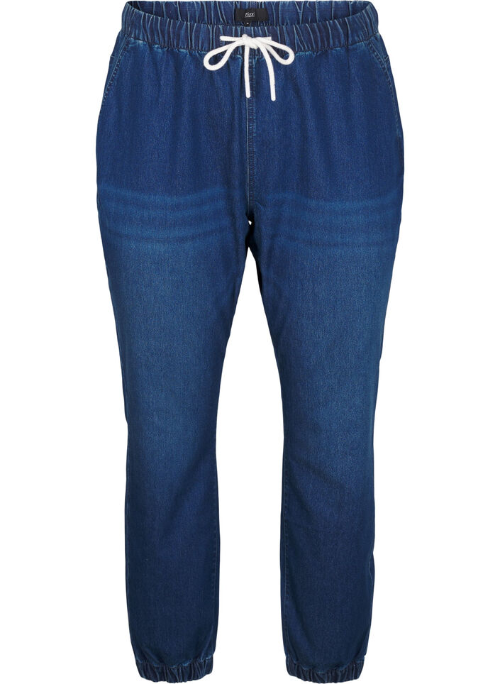 Joggingbyxor i denim med fickor, Bl&aring;, Packshot image number 0