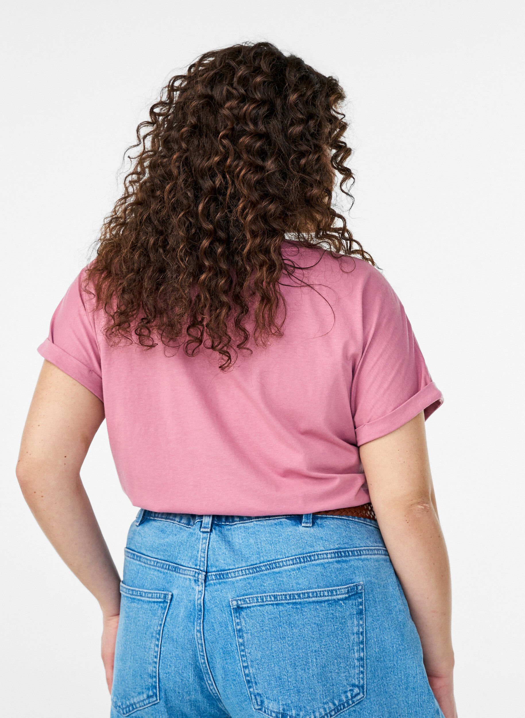 Zizzi Kort&auml;rmad t-shirt i bomullsmix, Rosa, Model image number 2