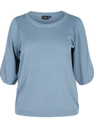 Stickat tröja med 3/4-ärmar, Blue Shadow Mel, Packshot image number 0