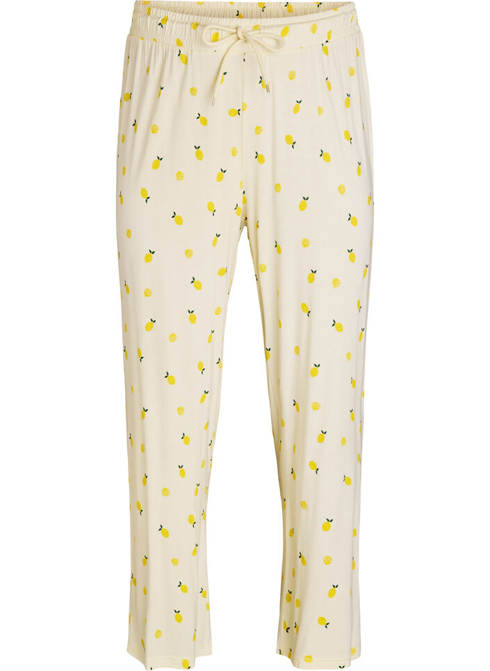 Pyjamasbyxor i mjuk jersey med h&ouml;g midja och fruktm&ouml;nster, Gul, Packshot image number 0