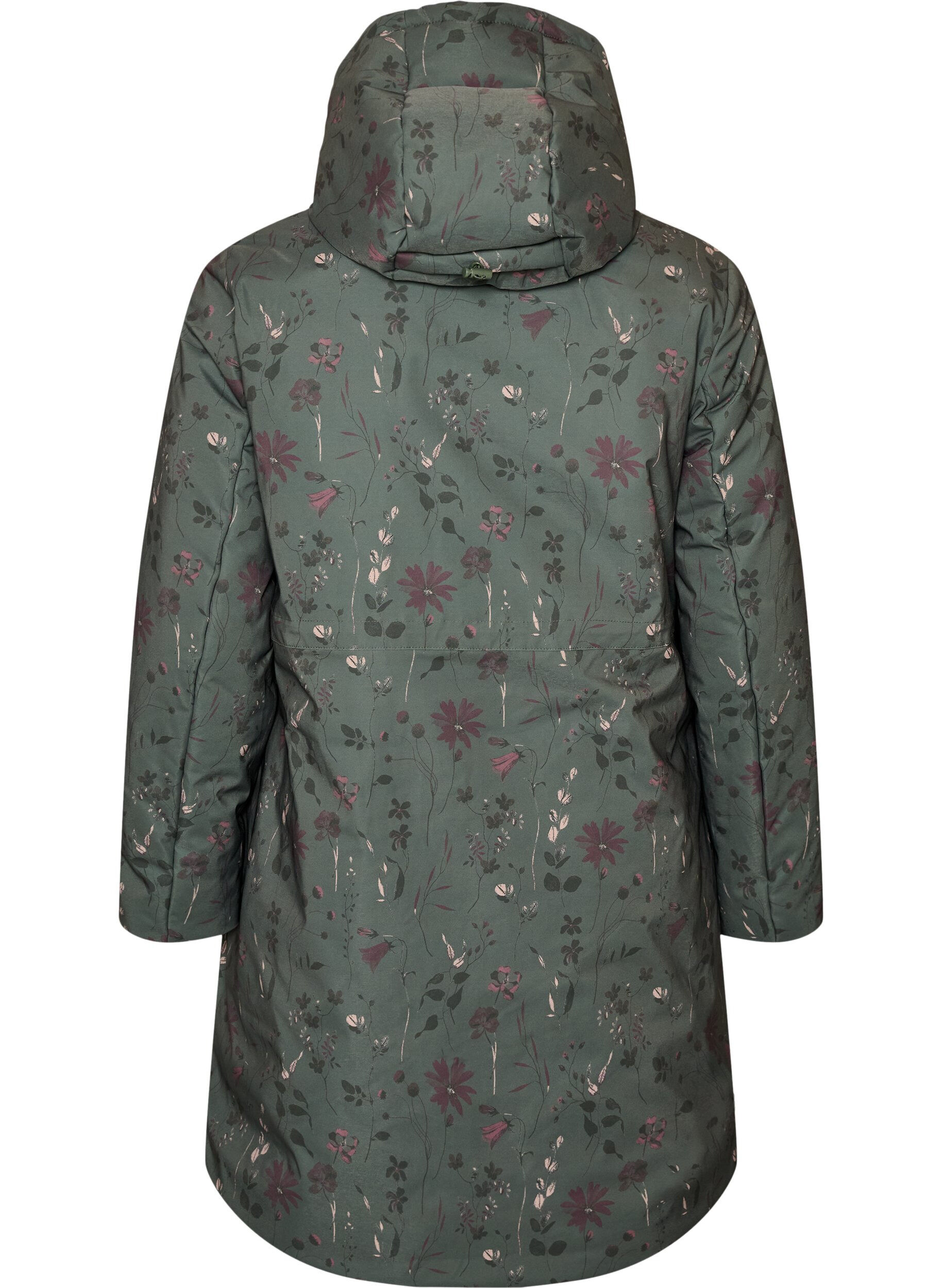 ZizziVadderad vinterjacka med blommigt m&ouml;nster, Gr&ouml;n, Packshot image number 1
