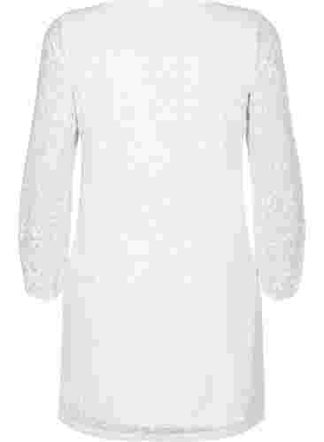 V-ringad klänning i spets med långa ärmar, Bright White, Packshot image number 1