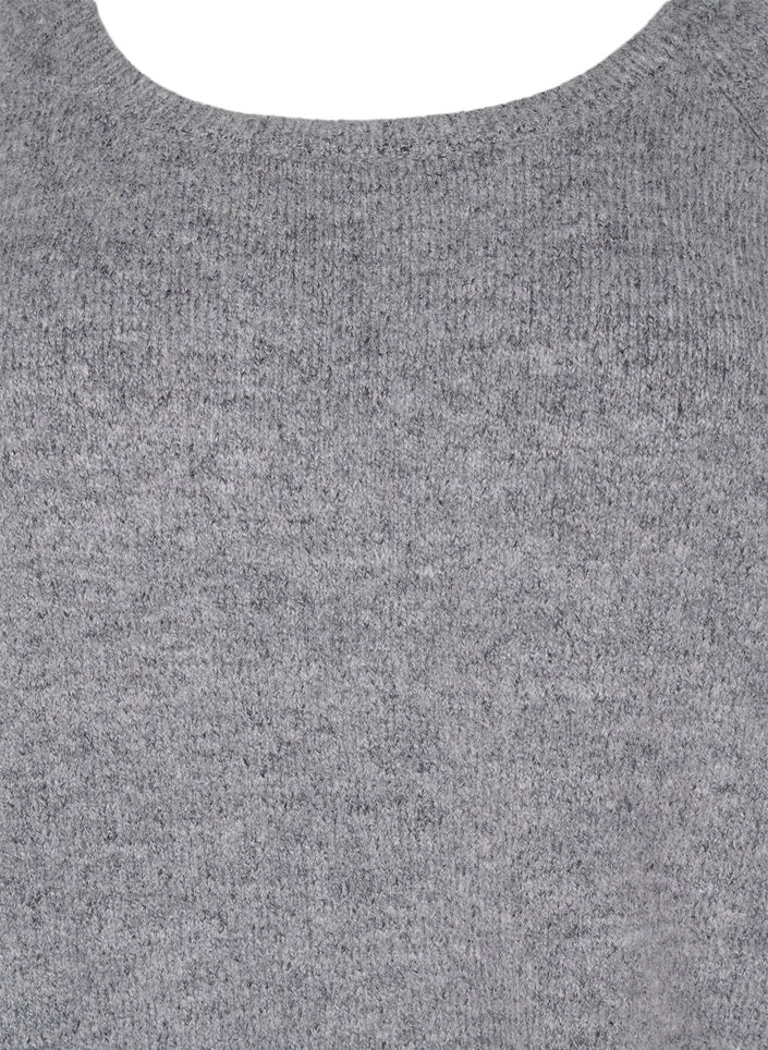 Löst sittande stickad blus med rund hals, Medium Grey Melange, Packshot image number 2