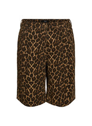 Leopardm&ouml;nstrade jeansshorts i bermuda-modell, Brun