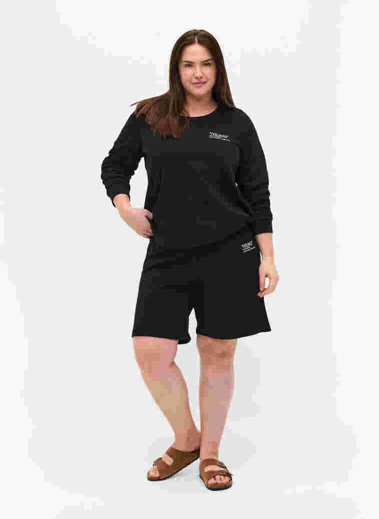 Sweatshirt i bomull med texttryck, Black, Model image number 2