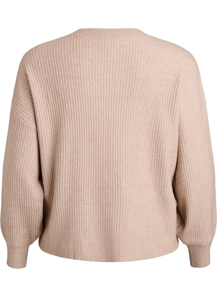 Ribbstickad kofta med knappar, Beige, Packshot image number 1