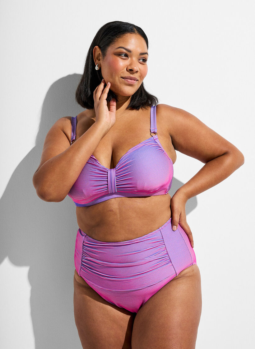 Bikinitrosa med h&ouml;g midja och randig struktur, Rosa, Model image number 0