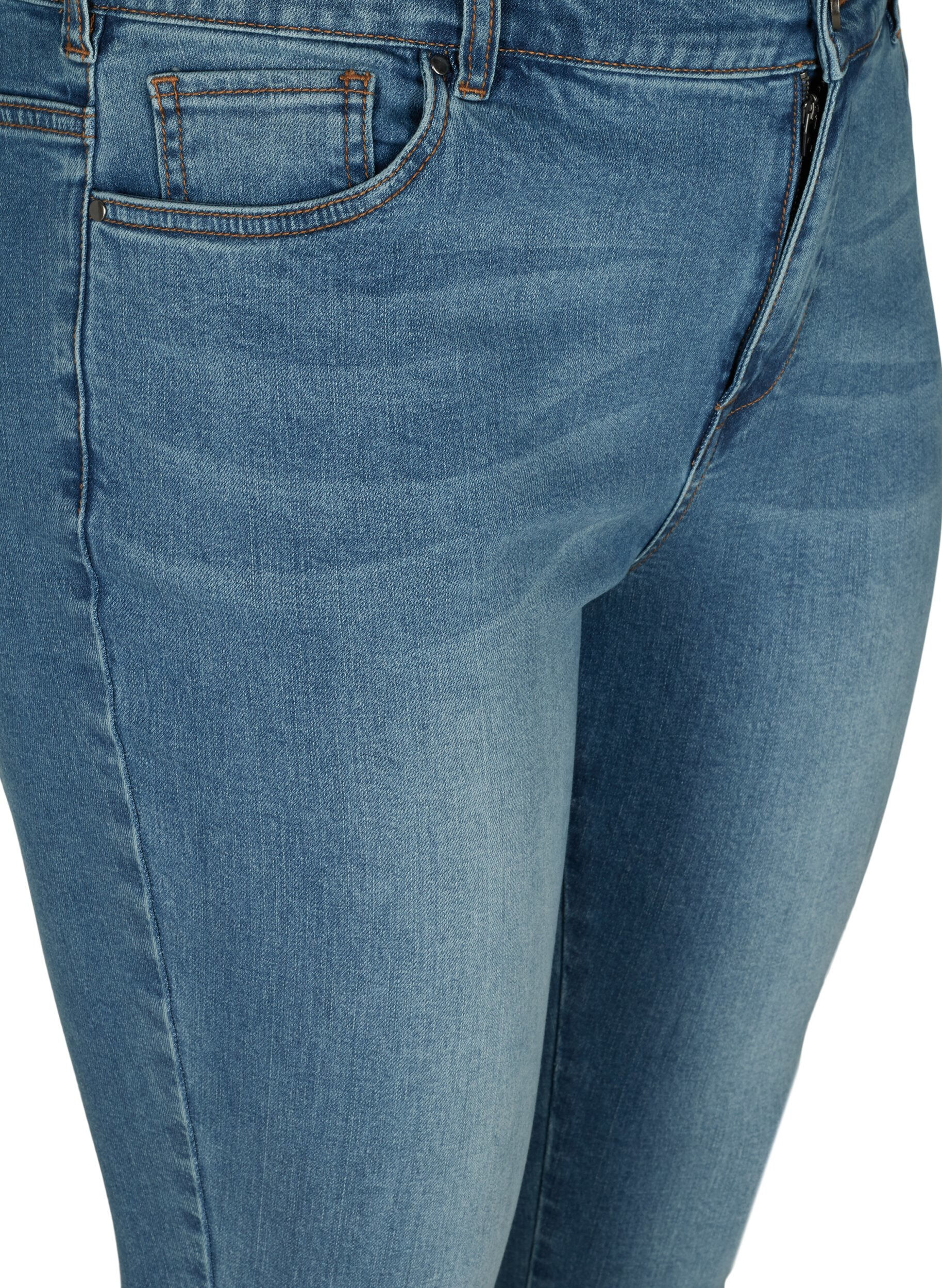 Zizzi Croppade Amy jeans med h&ouml;g midja och rosett, Blue denim, Packshot image number 2