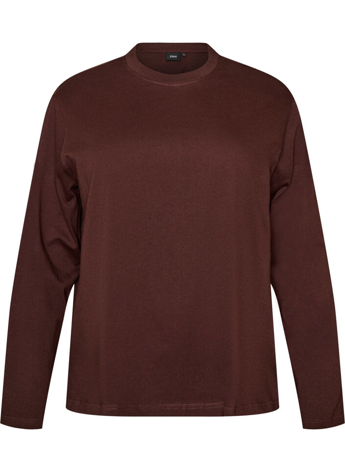 Bas-t-shirt med l&aring;nga &auml;rmar, Brun, Packshot image number 0