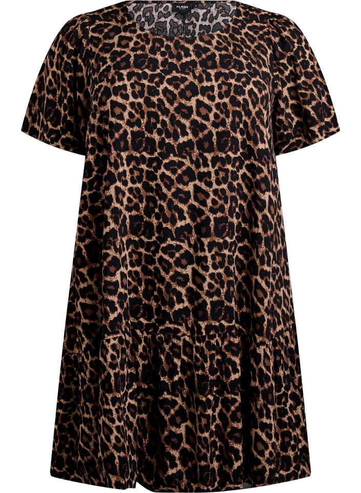 FLASH – Klänning i viskos med skärning, Brun, Packshot image number 0