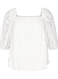 Blus med korta puff&auml;rmar och h&aring;lm&ouml;nster, Vit