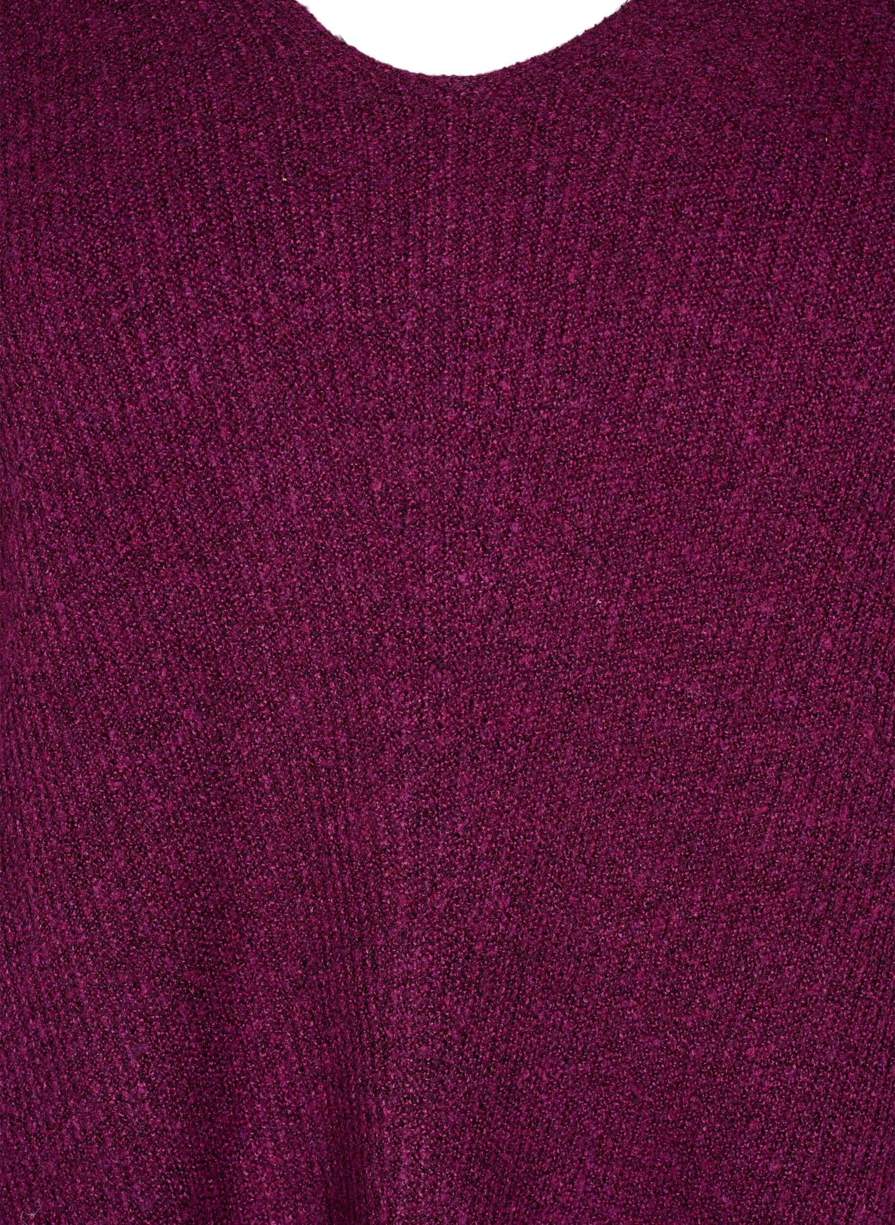 Zizzi Stickad blus med v-ringning och l&aring;nga &auml;rmar, Potent P. Black Mel., Packshot image number 2