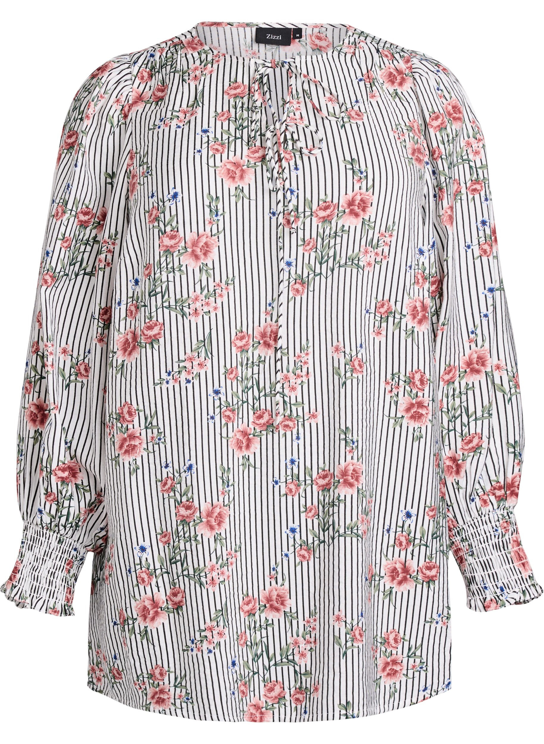 Zizzi Blus med blomm&ouml;nster och knytdetalj, Svart, Packshot image number 0