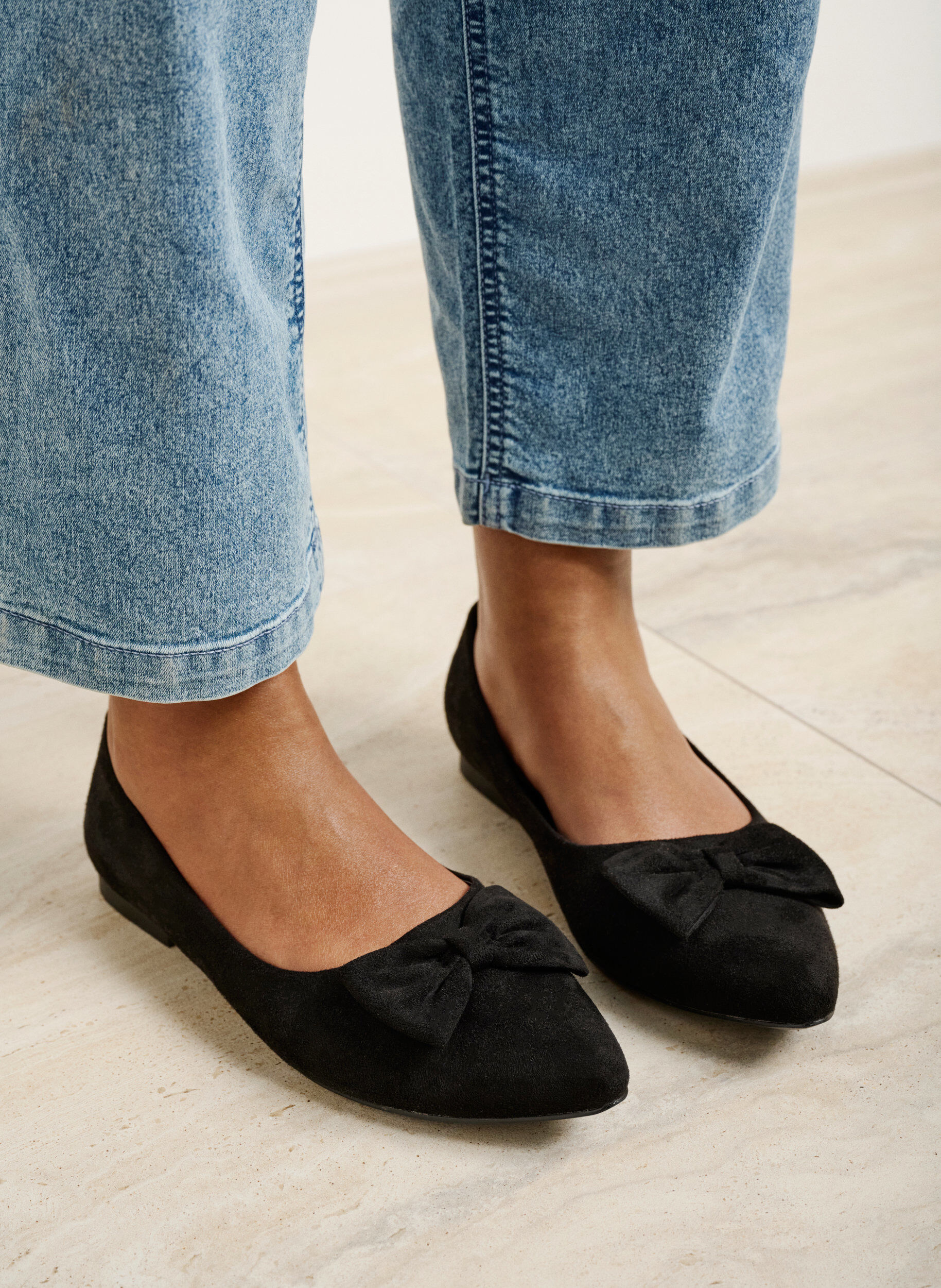 Zizzi Wide fit - Ballerinaskor med rosett, Svart, Image image number 0