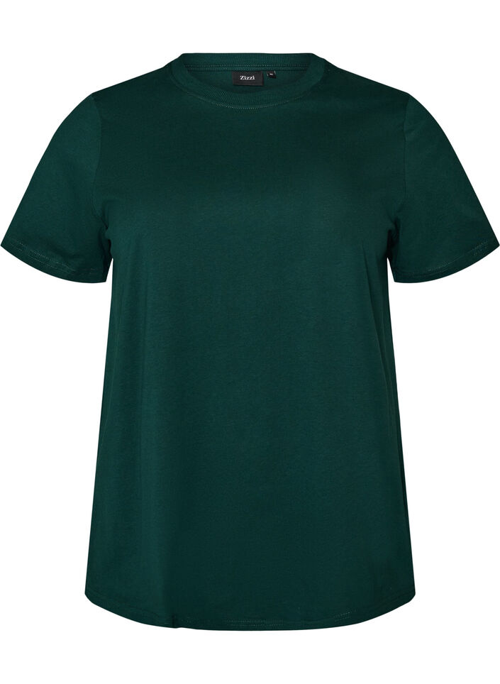 Enkel t-shirt i bomull med rund halsringning, Gr&ouml;n, Packshot image number 0