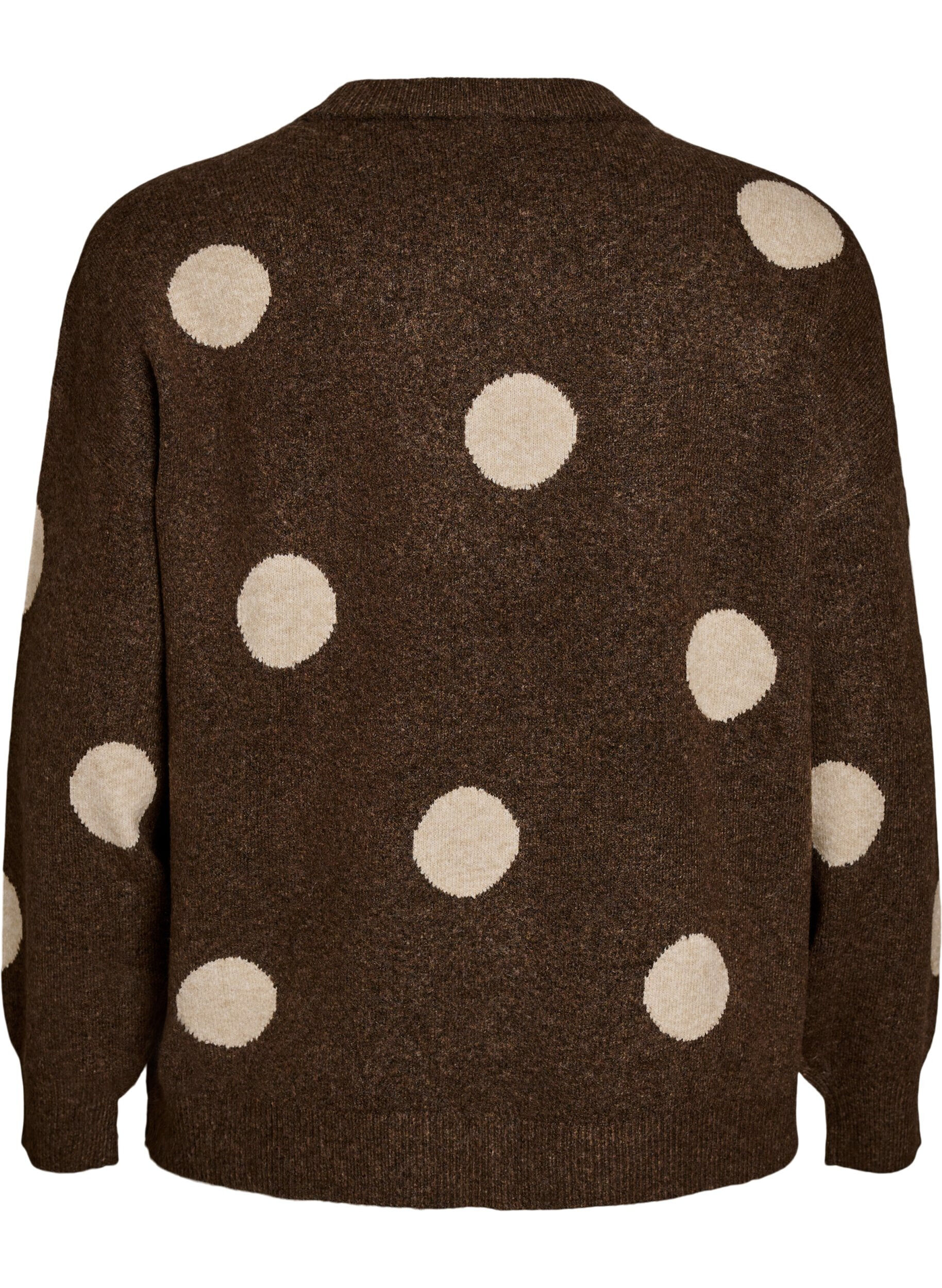 ZizziStickad blus med prickigt m&ouml;nster, Brun, Packshot image number 1
