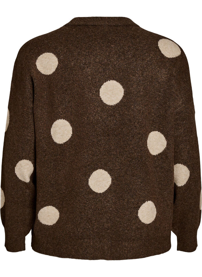 Stickad blus med prickigt m&ouml;nster, Brun, Packshot image number 1