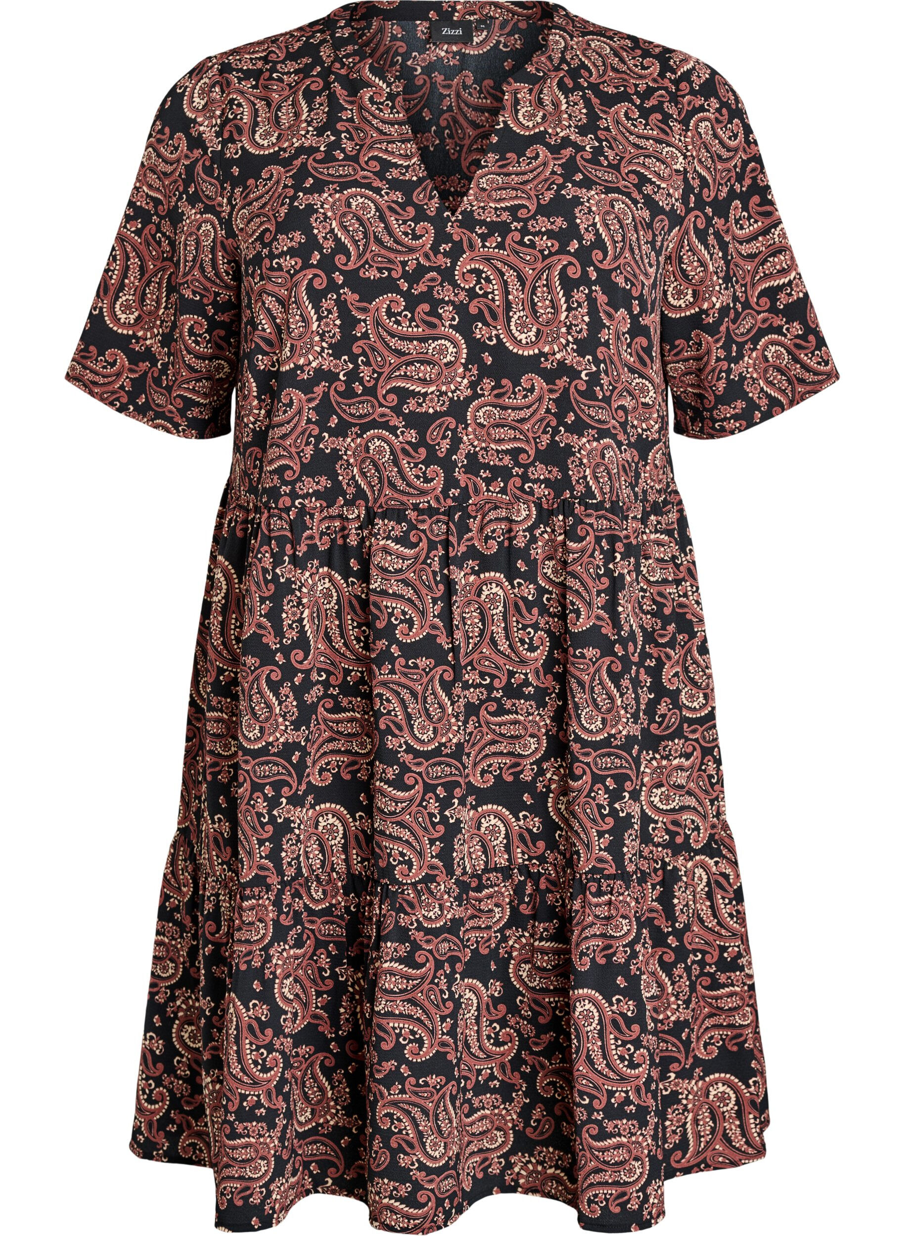 Zizzi Kort&auml;rmad kl&auml;nning med A-linje och sk&auml;rningar, Svart, Packshot image number 0