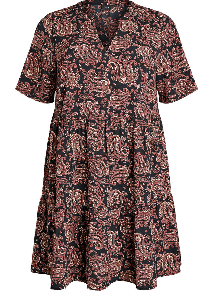 Kort&auml;rmad kl&auml;nning med A-linje och sk&auml;rningar, Svart, Packshot image number 0