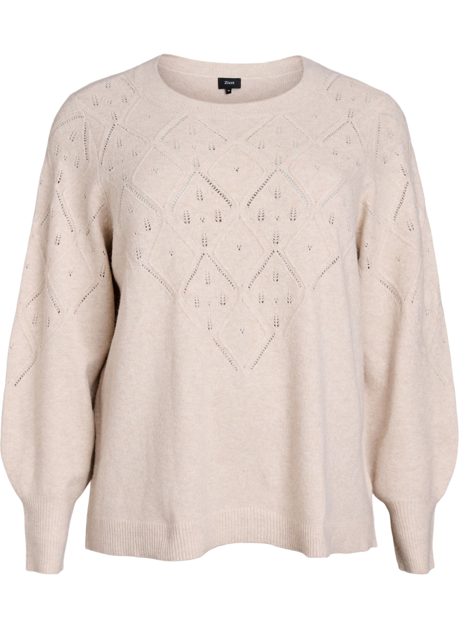 Stickad topp med h&aring;lm&ouml;nster och ballong&auml;rmar