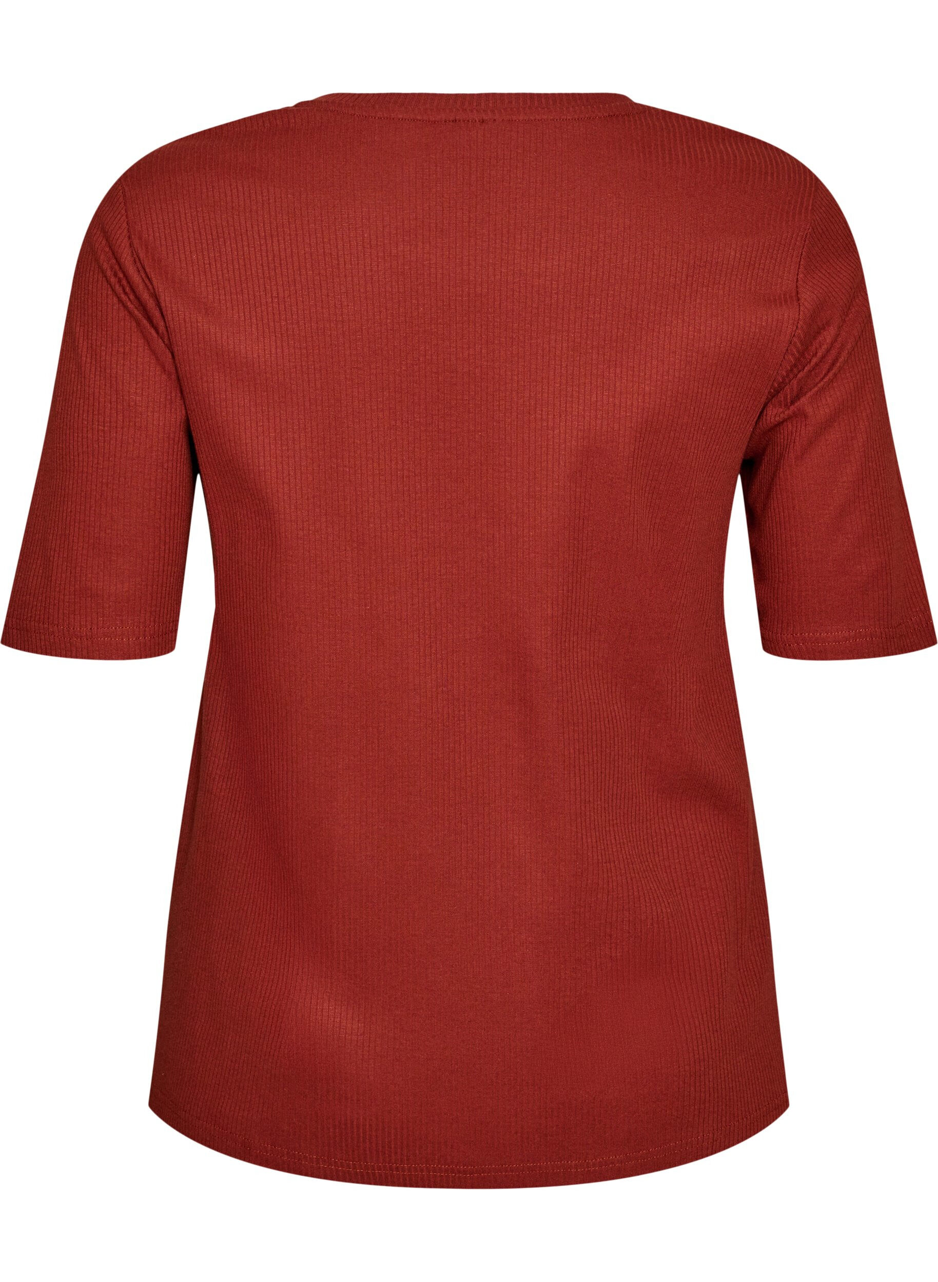 ZizziBlus i ribbad jersey med korta &auml;rmar, R&ouml;d, Packshot image number 1