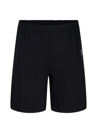 Shorts i sweatshirtmaterial med texttryck, Black, Packshot image number 0