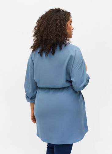 Långärmad skjortjacka med bröstfickor och knytning i midjan, Blue Shadow, Model image number 1